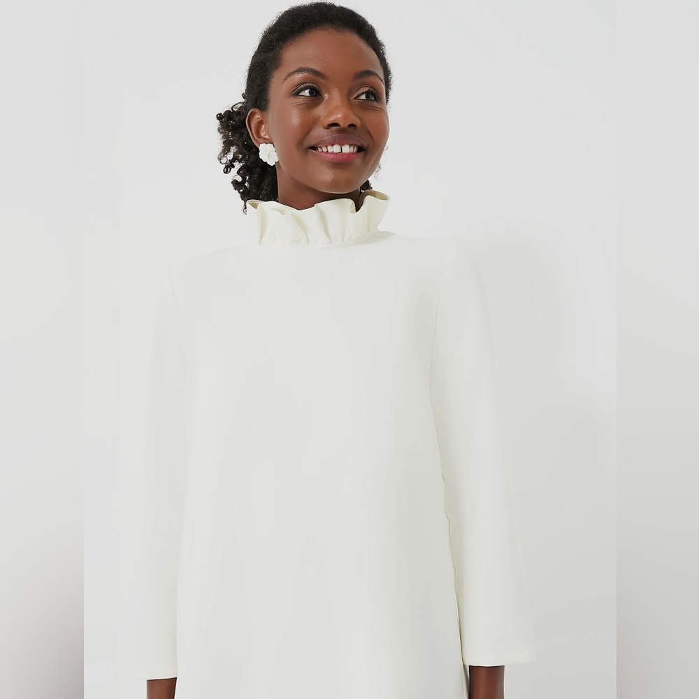 Tuckernuck White Faye Blouse | White Ruffle Collar Preppy Bow
